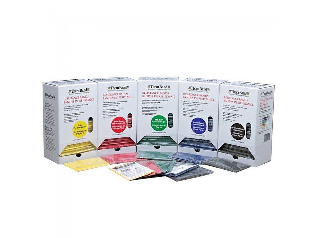 Träningselastiker från TheraBand i dispenserbox – 30 st.