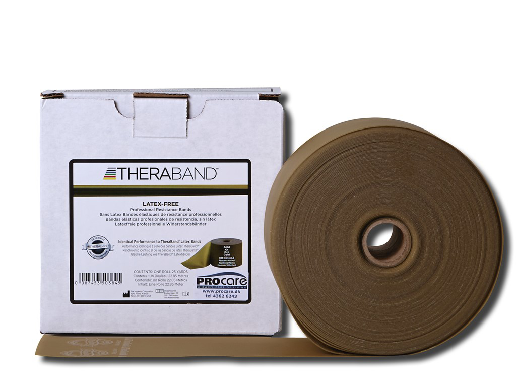 Latexfritt träningsband från TheraBand, 22 meter, Guld