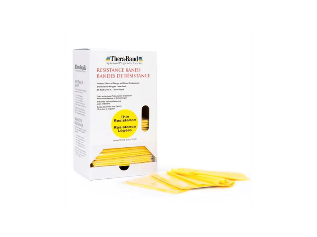 TheraBand dispenserbox med 30 st. gula träningsband