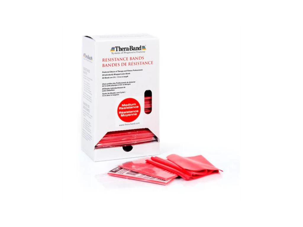 TheraBand dispenserbox med 30 st. röda träningsband