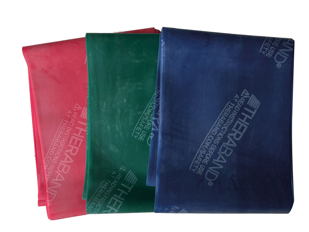 Träningsband 2,5 m från TheraBand, rött, grönt, blått - 3 st.